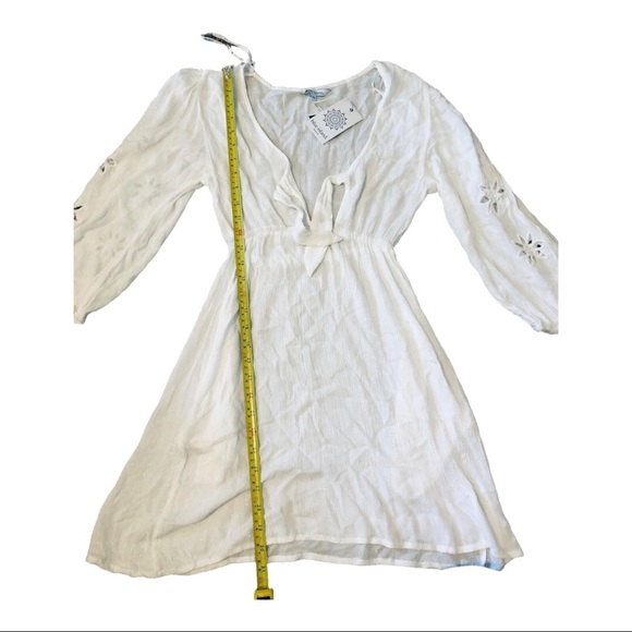 Blue island white front tie eyelet cutout sleeves coverup dress size XS new - Picture 14 of 16